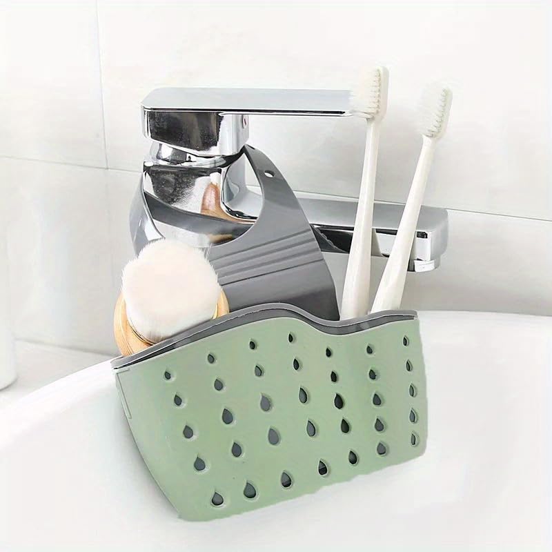 1PCS Sink Storage Caddy Silicone Drainage Design Adjustable Hanging Strap Sponge Holder for Kitchen Sink Faucet Bathroom Organizer