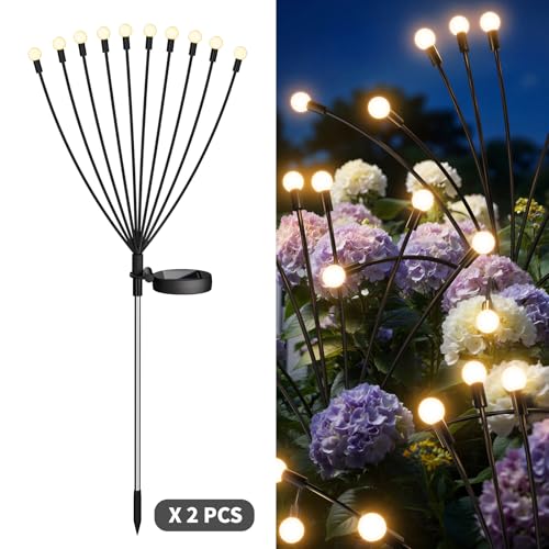 Outdoor Solar Lights Waterproof (2 Pack, 20 LED), Fairy Garden Decor, Fairy Tale Courtyard Decor, Firefly Lights, Solar Garden Lights, Solar Landscape Lights, Gifts for Women Who Have Everything - image 4