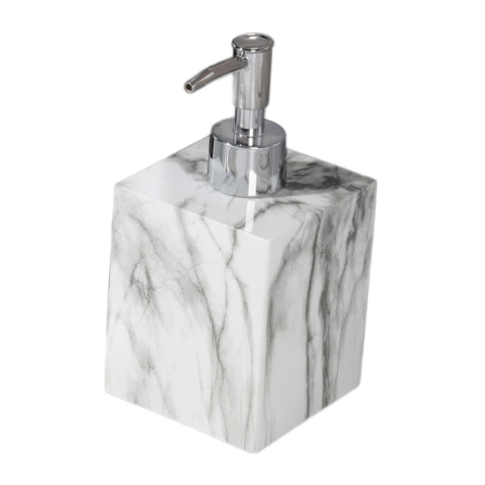 perfk Distributore di Sapone Liquido per Le Mani, distributore di Sapone con Texture in Marmo, distributore di Sapone in Resina da 400 ml, Contenitore per, Testa Argentata Bianca