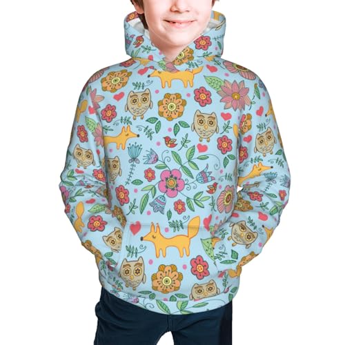 Cartoon Foxes and Owls Kids Pullover Hoodies Boys Sweatshirts Girls Athletic Clothes with Pocket2