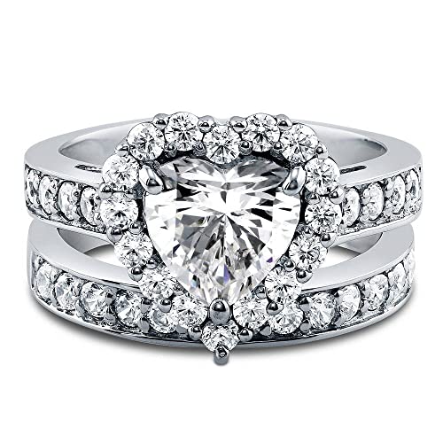 BERRICLE Sterling Silver Halo Heart Promise Engagement Rings for Women, Cubic Zirconia CZ Ring, 1-3 Piece Set4
