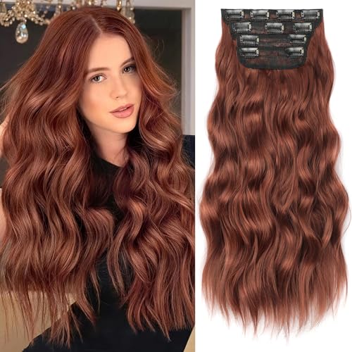 Image of KooKaStyle Wavy Thick Clip in Hair Extensions 24 inch Auburn