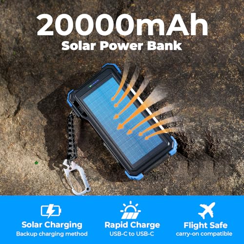 Image of BLAVOR Solar Power Bank 20000mAh Built-in Cables, Wireless Charger for Phones & Apple Watch, 20W Fast Charging Battery Pack with USB C, Flashlight, Solar Charger for iPhone, iPad, iWatch, Samsung