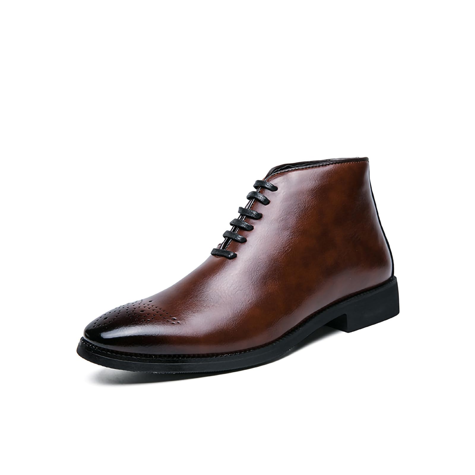 Męska sukienka biznesowa buty Oxford Casual PU Leather Chukka buty retro brytyjskie codzienne praca biuro botki dla mężczyzn, Brązowy, 38 EU