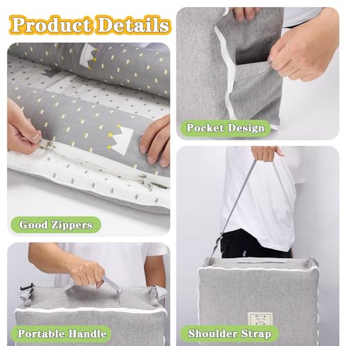 Image of Baby Lounger for Newborn-Portable Baby Lounger 0-24 Months for Home and Travel,Newborn Loungers with Strap, Baby Nest Lounger Adjustable Size,Crown Grey