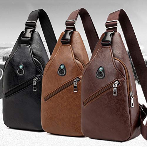 Bolsa masculina de couro PU para o peito com alça transversal transversal com zíper e bolsa casual p