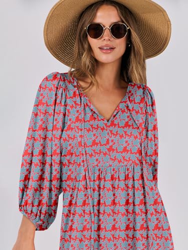 Image of ANRABESS Womens Boho Floral 3 /4 Puff Sleeve Maxi Dress