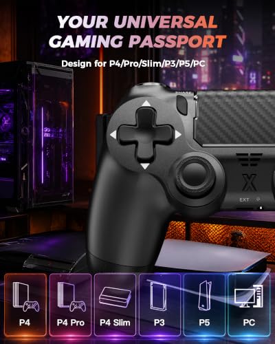 Image of Puiseno Wireless Controller for PS-4, Dual Vibration Game Joystick /Motion Sensing /Touchpad /Speaker /3.5mm Audio Jack Headphone, Upgraded Six-Axis Sensor, Compatible with PS4 /Slim /Pro Console /PC (BLACK)