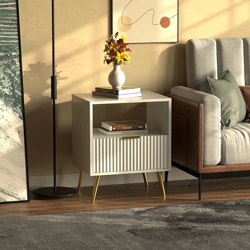 HYGRAD® Living Room End Table Sofa Side Table Bedside Table Nightstand White With Golden Legs Modern Luxury Styled