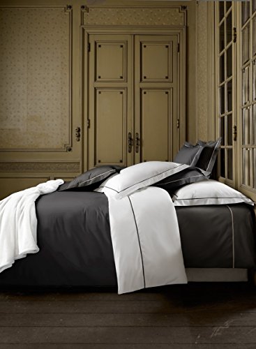 De Witte Lietaer Bumblebee Luxus-Bettwäsche, Perkal, Bettbezug + Kissenbezüge, Baumwolle, Weiß/Dunkelgrau, 260 x 240 cm