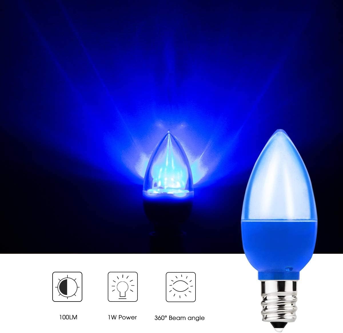 Red Blue LED Light Bulb, 1.5W S6 Red Blue Colored Lightbulb, 15W Incandescent Equivalent Bulb, Clear Glass E12 Chandelier Base, for Holiday Decoration, Indoor Outdoor, 8 Pack