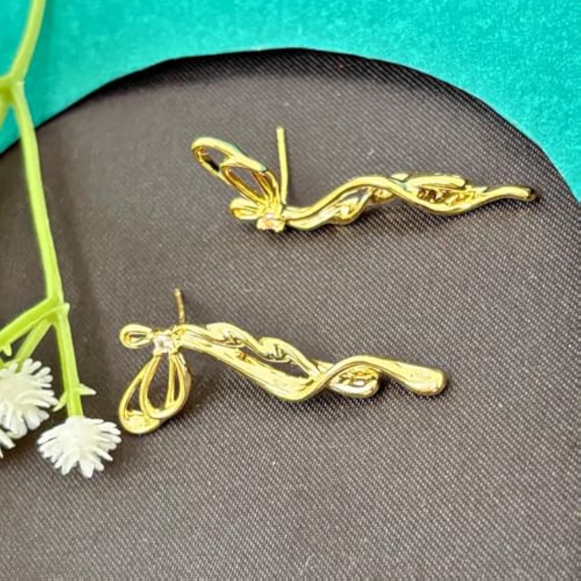 Twisted Dangle Earrings with Crystal Accent, Spiral Design