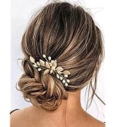 Easedaily Leaf Bride Wedding Hair Pin Gold Pearl Bridal Hair Piece Rhinestone Hair Accessories fo...