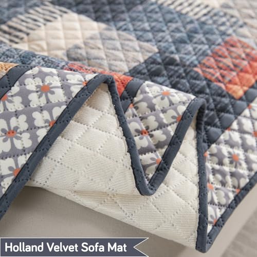 Image of HOKIPO 'LiefNest' Printed Holland Velvet Sofa Cover Mat with Foam Filling for 1 /2 /3 Seater & L-Shape Sofa. Make Your Own Sofa Cover Set, Mat Size: 170(L) cm, Urban Grid Multicolor (IN-824-D7)