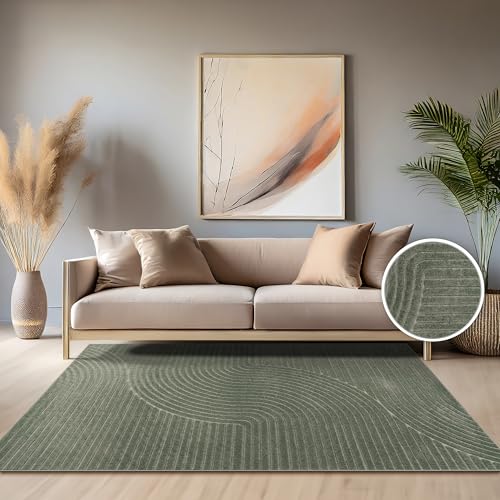 Tapete moderno Paco Home, diseño minimalista verde 6'7"x9'6" miniatura 1