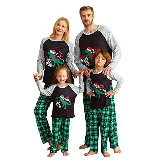 TFDYT Pijamas Navidad Familia, Pijama Navideños Familiares a Juego, Pijamas Navidad Familia Conjunto Divertidos, Estampado de Dinosaurio Fútbol Ropa de Dormir para Hombre Mujer Parejas Niños