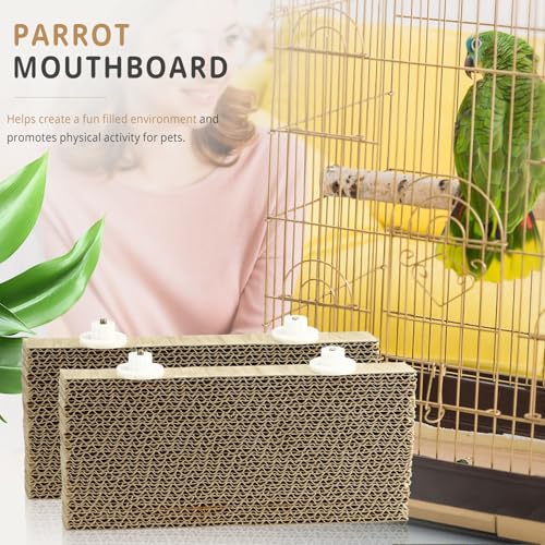 Image of 2 Pack Parrot Perch Bird Chew Toys, Large Cardboard Parakeet Cage Stand Playground, Conure Platform Cockatiel Shredding Grinding Cage Accessories for Budgie Cockatoo, 12.2 x 7.7 x 1.2in