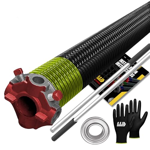 Garage Door Torsion Spring 207x2x25 Torsion Springs for Left Side of Garage Door with 1" Steel Bearing, Gloves, and Winding Bars Precision E-Coating 5-Year Warranty Minimum 30,000 Cycles (Red Cone)