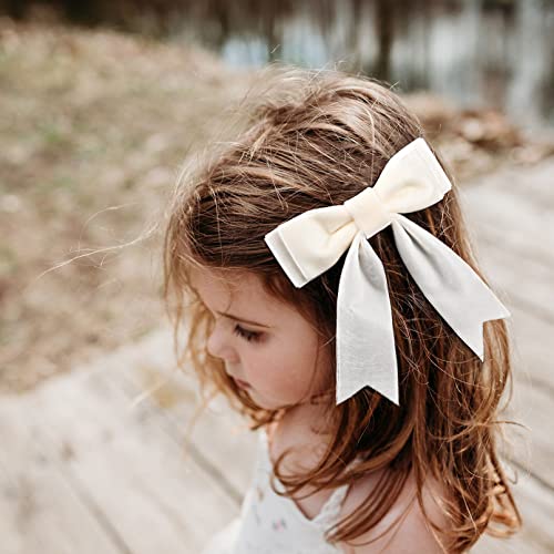 2Pcs 5" Velvet White Hair Bows Girls Hair Clips Ponytail Holder Accessories For Girls Toddlers #TOP3