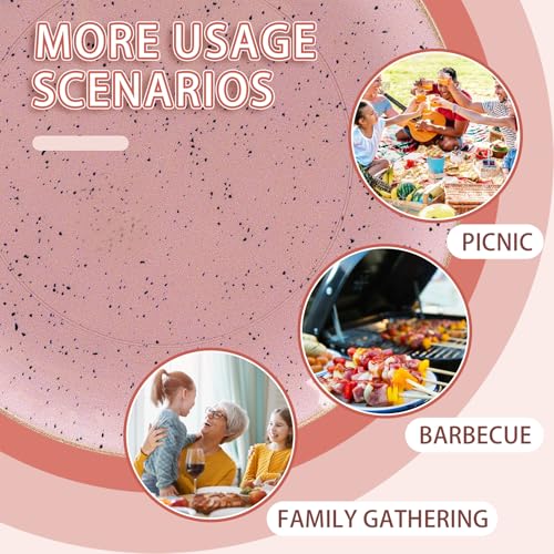Liacere 32PCS Pink Plastic Plates - Pink Plastic Ceramic Disposable Tableware Plates Modern Dinnerware Set - Wedding & Party & Mothers Day — view 5