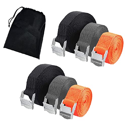YIXISI 10 Pièces Sangle d'Arrimage, Sangles de Fixation Réglables Cliquet, Set de Sangles Fixes avec Sac de Transport, pour Moto, Voiture, Remorque, Bagages, Cargaison, 50 × 2.5cm, Noir