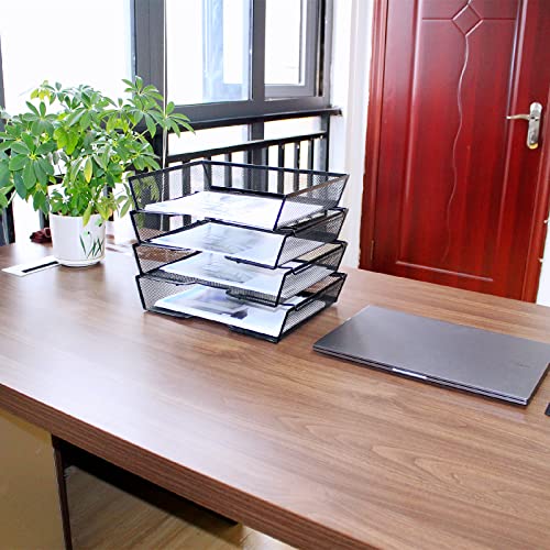 Settfrfe 4-Tier Letter Tray Desk Organizer, Mesh File Stackable Paper Tray Organizer For Desk, Desktop Paper Sorter Literature Organizer Rack For Home, Office, School, Black. #TOP3