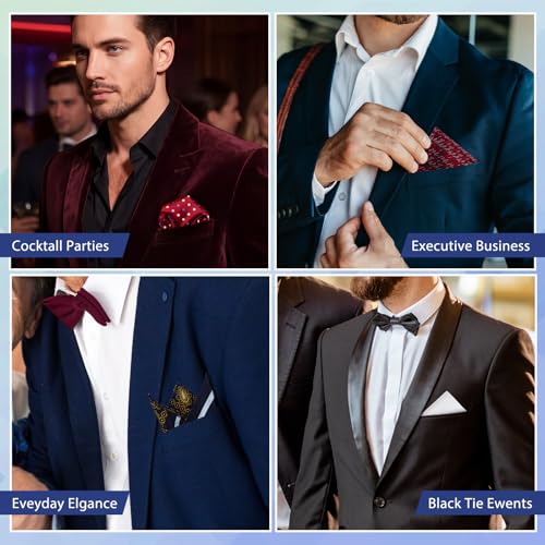 Image of 52 Pcs Pocket Squares for Men Soft Silk Handkerchiefs for Suit Accessories Wedding Business Banquet 9.06 x 9.06'', 52 Styles