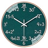 QINFIEY 12 Inch Math Wall Clock Silent Non Ticking Movement Quality Quartz Wall Clock for Office Classroom/School/Home/Kitchen/Living Room Wall Decorations (Green)