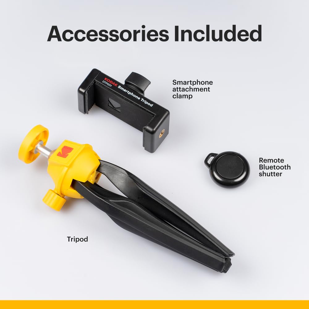 KODAK Smartphone Tripod - Vlogging Trépied/poignée pour smartphones et caméras avec système de fixation à vis ¼ (Parfait pour les Vlogs/Vlogging, Déclencheur à distance Bluetooth amovible)