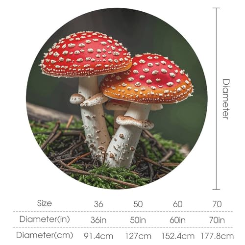 Nappe ronde lavable en machine imprimé champignons 177cm en polyester robuste - 3