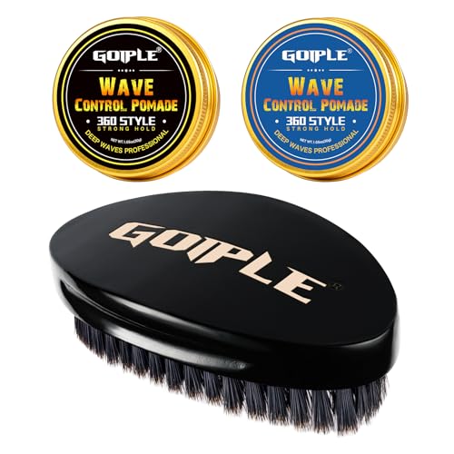 Curved 360 Wave Brush For Men - Medium Hard Palm Brush for Laying Down 360 Waves Made with Natural Boar Bristle and Wood Easy to Hold - Strong Hold Wave Pomade Greasy for Creating 360 Layer Hair Waves