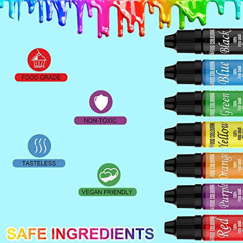 FANKOO Lebensmittelfarbe, 7x12ml, hochkonzentriert Lebensmittelfarbe Flüssig. Farben Set, zum Färben von Teig, Getränken, Aromen, Seifen, Slime. Tortendeko, Backzubehör (84ml)