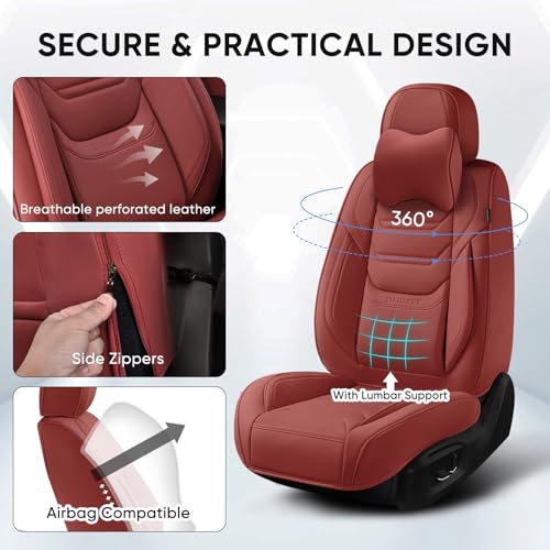 Image of TIEHESYT Martha Red Car Seat Covers Front Pair, Breathable Leather Automotive Front Seat Covers for Comfortable Driving, Universal Auto Interior Fit for Most Kinds of Vehicles, SUV, Trucks, Sedans