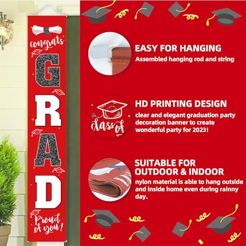 Image of Graduation Decorations 2026 Banner Porch Sign Red Black for Class of 2026 Graduates Party Supplies