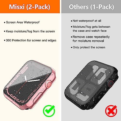 Image of Misxi [2 Pack Waterproof Case with Button for Apple Watch Series 9 (2023) Series 8 Series 7 41mm, Hard PC Cover with Tempered Glass Screen Protector for iWatch, 1 Rose Pink + 1 Transparent