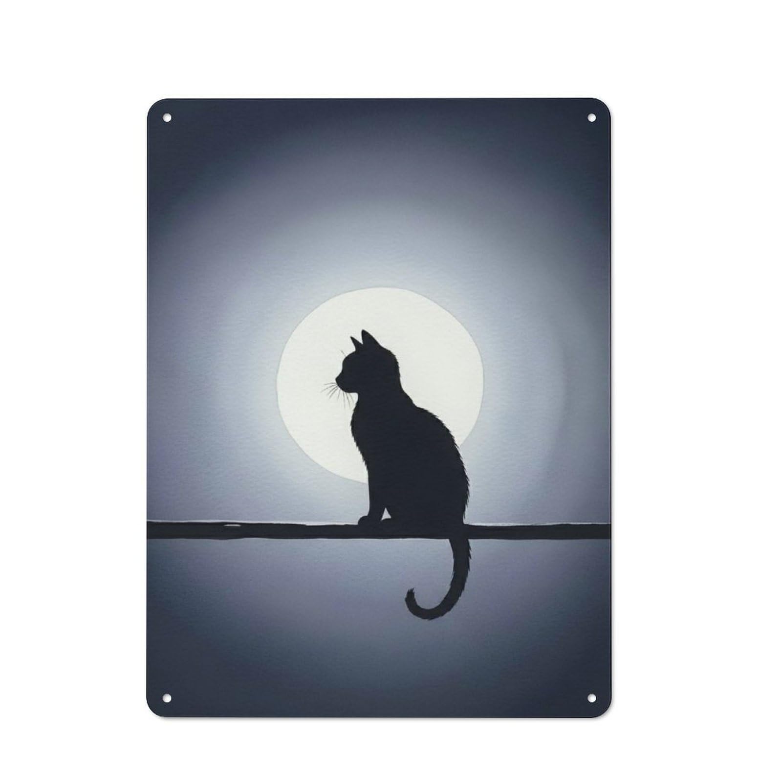 Junmoney Style-16 Black Cat Silhouette Against Moon Country Metal Wall Decor 40X30cm, Decorative Tin Sign For Farmhouse Kitchen, Pantry Or Dining Area