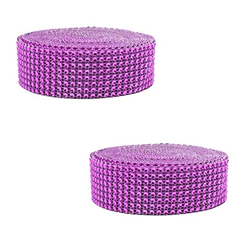 Muka 2 Rolls X 10 Yards 8 Rows Diamond Rhinestone Mesh Ribbon Bling Wrap for Wedding Party Decoration 60 ft Long-Purple
