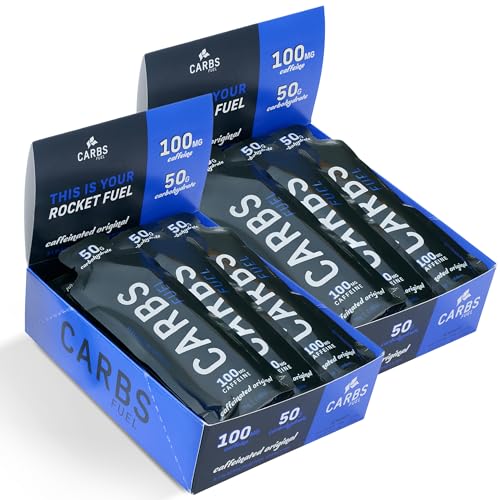 Carbs Fuel Caffeinated Original 50g Energy Gel Pack of 2 | High-Carb Caffeine Gels | Vegan & Gluten-Free Running Gel | No Preservatives | Energy Gels with Caffeine for Endurance Cycling & Running