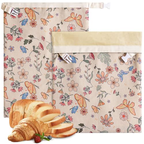 2 Pack Beeswax Bread Bags for Sourdough,Reusable Organic Linen Beeswax Bread Bag for Homemade Sourdough 17 x 12.6 Inches Food Storage Cloth Bag – Freezer-Friendly & Freshness Preservation