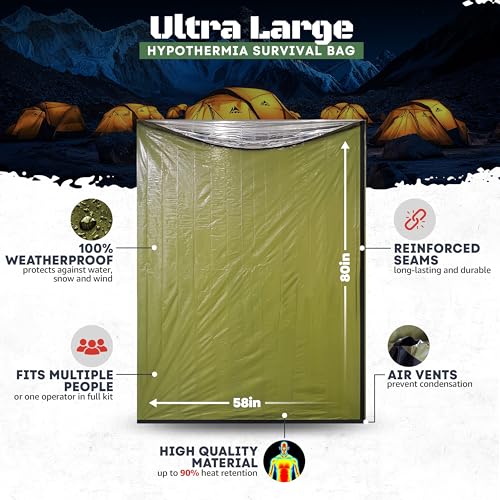 Saco de Dormir de Emergencia Ultra Grande para Supervivencia - Prevención de Hipotermia y Refugio - Bolsa Bivvy para Múltiples Personas - Equipo de Supervivencia Ideal, Esenciales para Camping de Emergencia miniatura 3