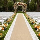 GoldenXin 3ft x 20 ft Wedding Aisle Runner Outdoor for Wedding Ceremony with Lace Jute Rustic Natural Burlap Decorations Beach Garden Church Reception Craft Decor