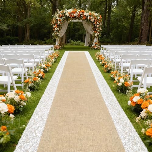 GoldenXin 3ft x 20 ft Natural Burlap Wedding Aisle Runner,Outdoor for...
