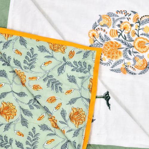 Image of BLOCKS OF INDIA 100% Cotton Dohar King Size Reversible Hand Block Printed Malmal Summer Dohar /Blanket (Green Tree of Life)