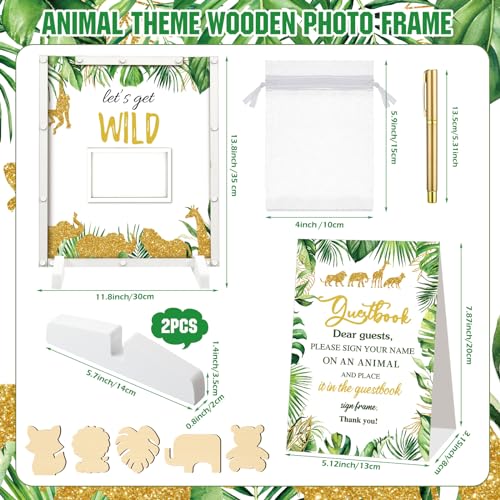 Image of Beeveer 65 Pcs Jungle Baby Shower Guest Book Alternatives Baby Shower Sign in Guest Book Decoration with 1 Photo Frame 60 Heart Wood Slices for 60 Guests Animal Sonogram Frame Keepsake for BabyShower