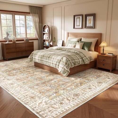 HOMFINE Teppich Wohnzimmer 160x230cm Vintage Waschbar Beige Braun – Ansicht 7