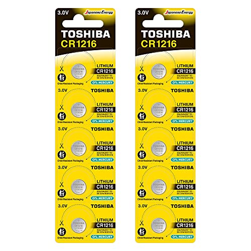 Toshiba CR1216 3V Lithium Coin Cell Battery Pack of 10