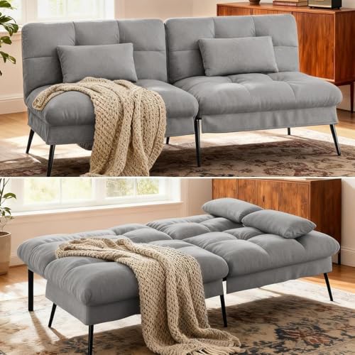COMHOMA Convertible Futon Sofa Bed, 72″Fabric Futons Couch with Adjustable