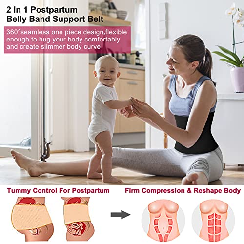 Micohpkle Waist Trainer For Women Postpartum Belly Band Wrap Belt C-Section Recovery Tummy Control Waist Cincher Body Shaper (Medium, Black) #TOP4