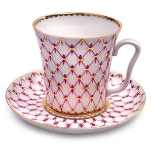 Imperial / Lomonosov Porcelain ‘Net-Blues’ Mug w/ Saucer