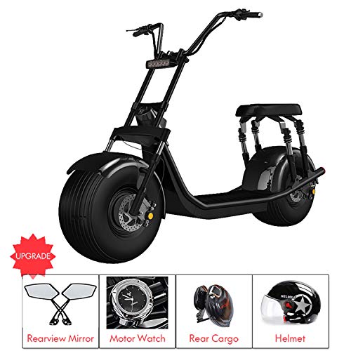 2000W Electric Moped Fat Tire Scooter with Front/Rear Shocks, Dual Disc Brakes One Button Start Electric Fat Tire Motor Bike for Adult with 2 Seats/Backrest/Cargo/Helmet,60V 21.8Ah